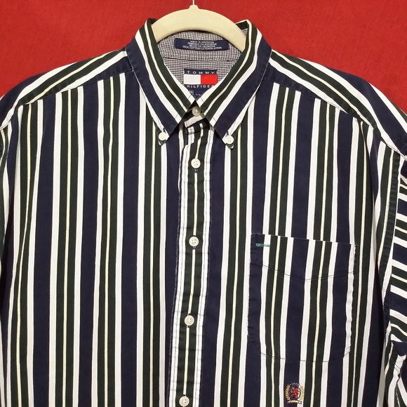 TOMMY HILFIGER STRIPED COTTON SHORT SLEEVE SHIRT L - Picture 1 of 7